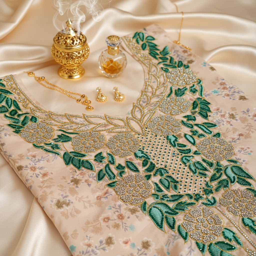 Ivory Teal Fabric Close-up