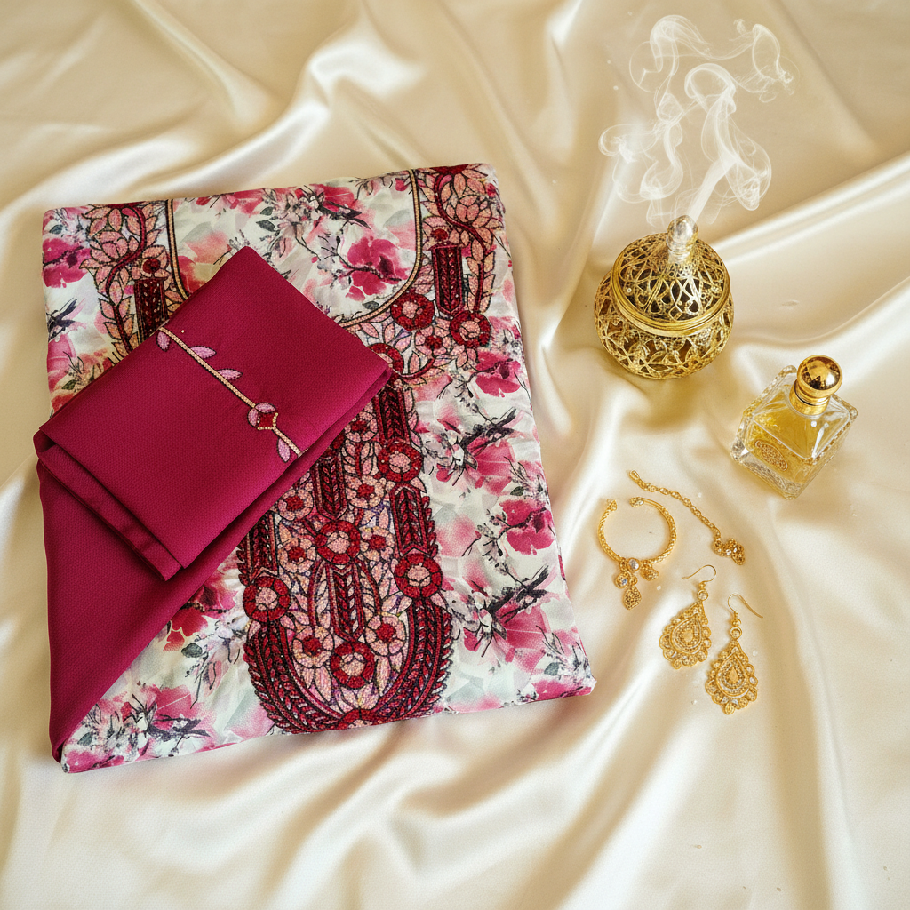 Silk Mukhawar with Sheila on Signature Background