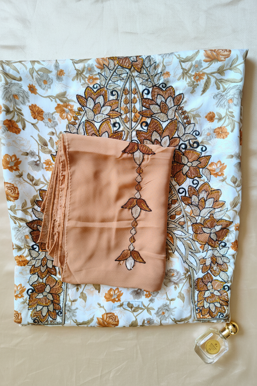 White Gold Mukhawar with Peach Sheila