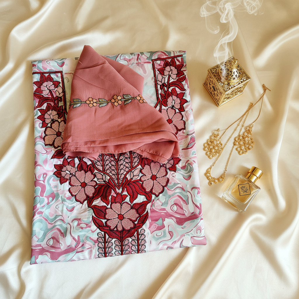 White Red Silk with Peach Sheila Close-up
