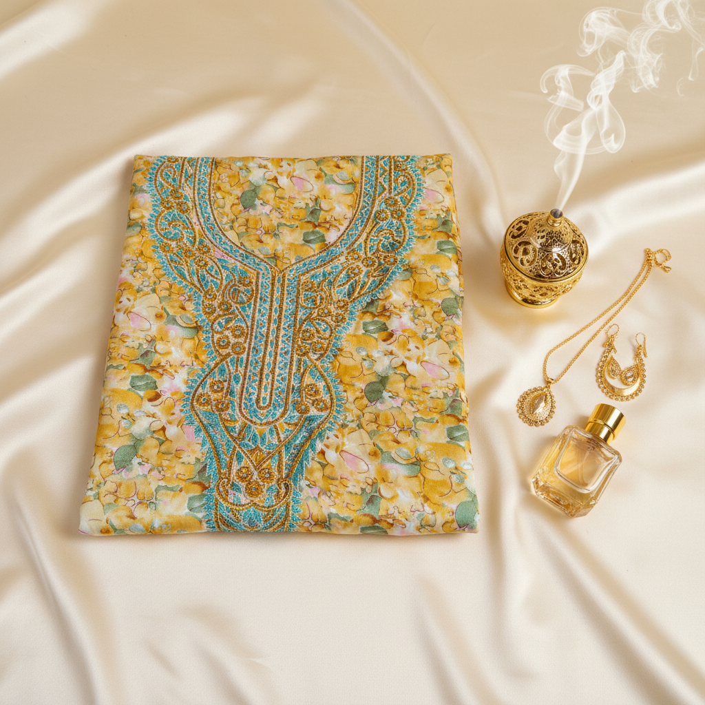 Yellow Teal Silk Mukhawar Hero